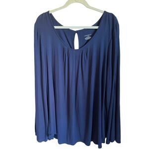 Lane Bryant Ribbed Knit Top Sz 26/28 Stretch Blue Long Sleeve Cold Shoulder NWT